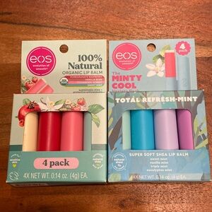 2 New EOS Lip Balm 4 packs. Organic and Regular